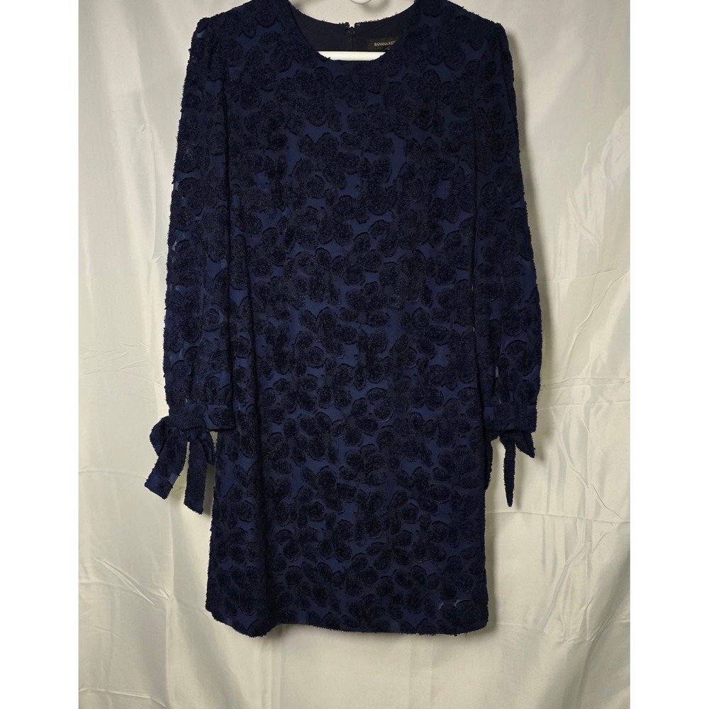 Banana Republic Navy Blue Floral Textured Fil Coupe Tie Cuff Shift Dress 6